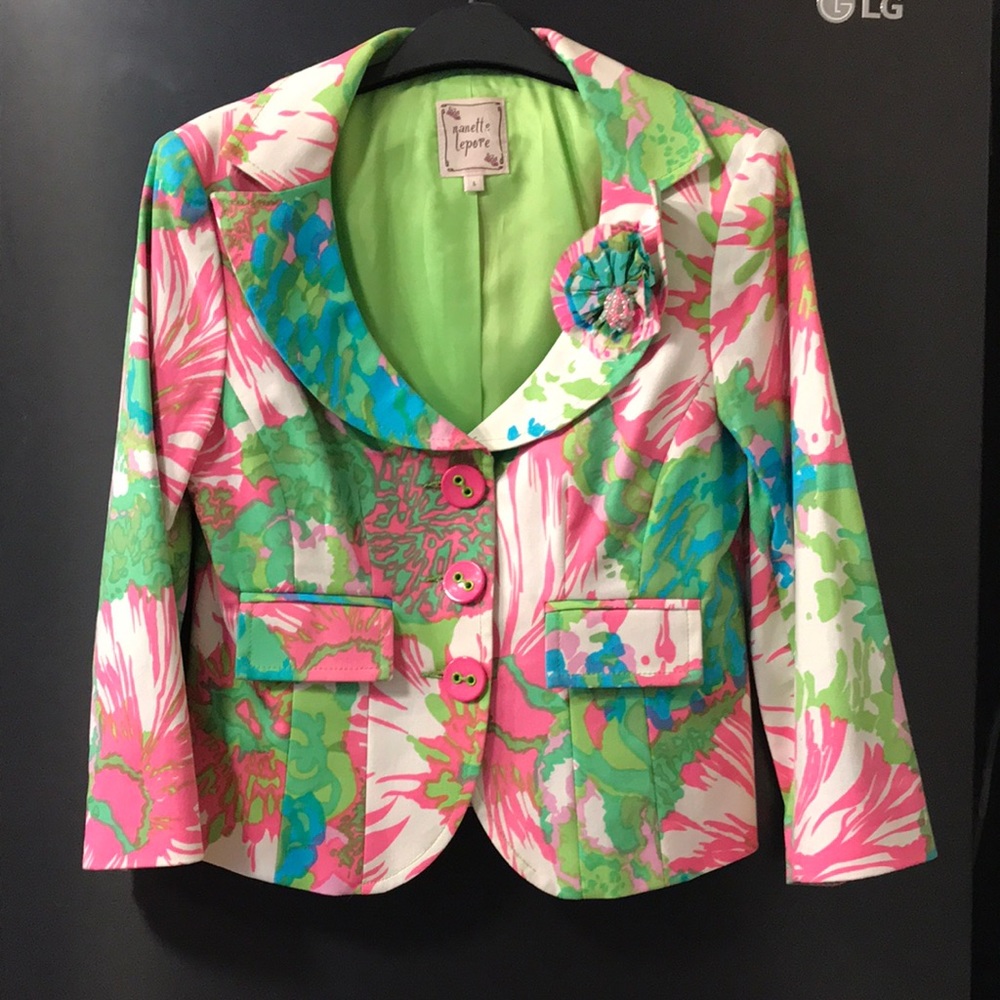 Nanette Lepore Floral Print Blazer in Pink, Green & Blue